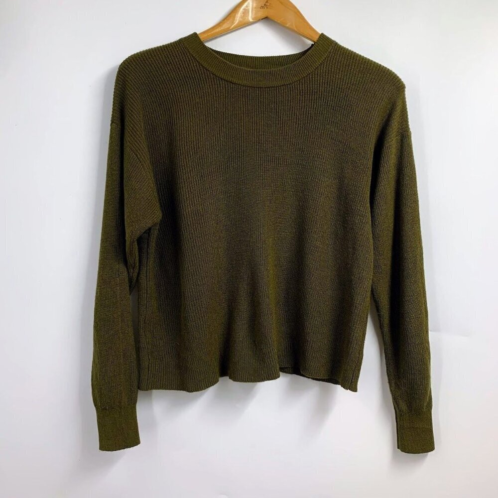 Mango MNG Women's Back Slit Knit Pullover Sweater Dark Green Size S
